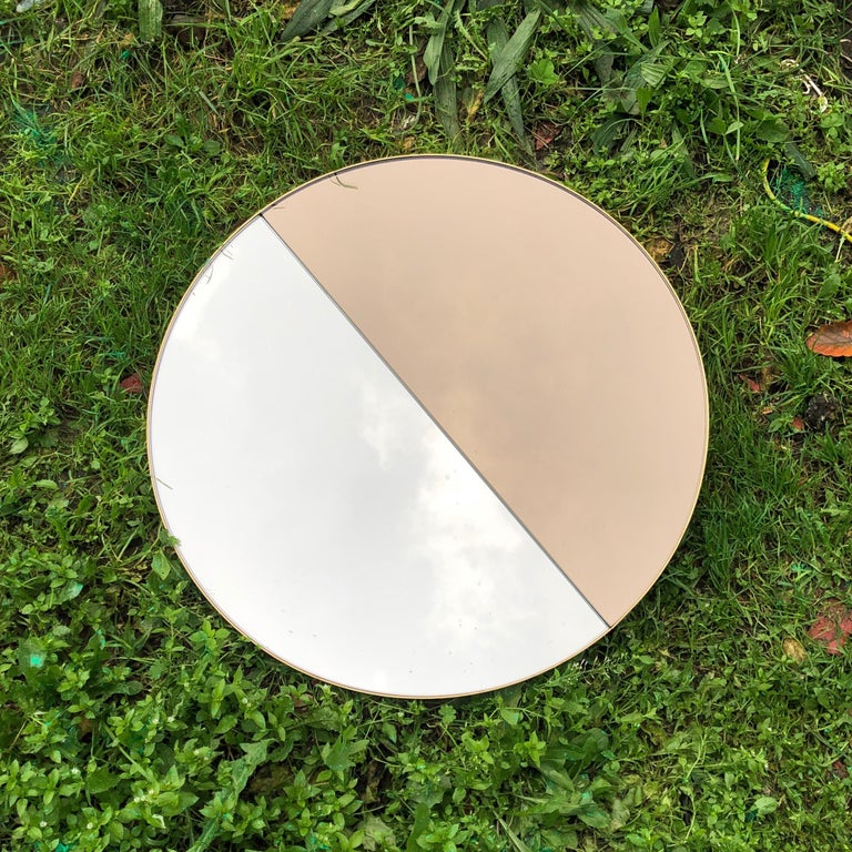 Orbis Dualis Mixed Tinted Silver + Bronze Round Mirror with Brass Frame