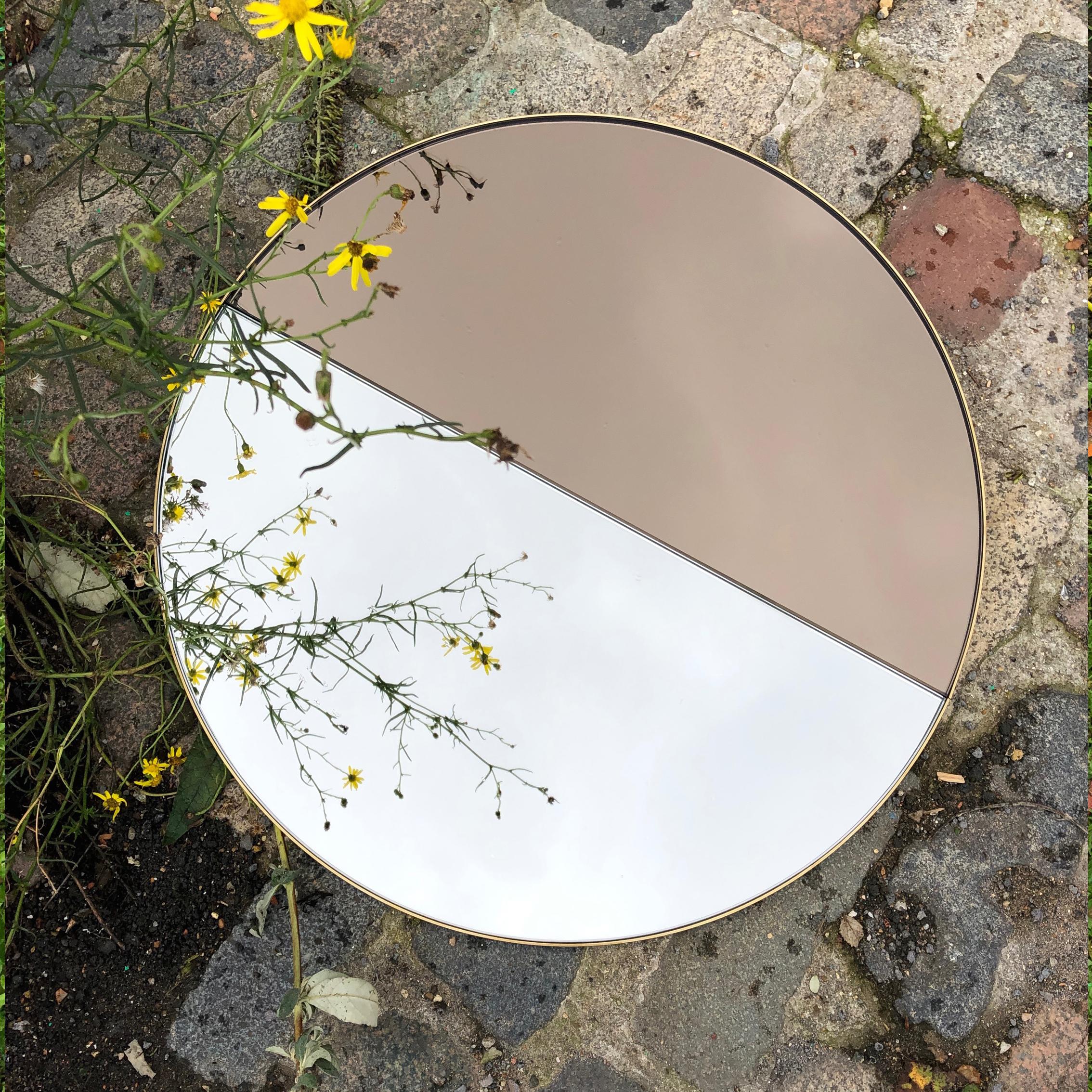 Orbis Dualis Mixed Tinted Silver and Bronze Round Mirror with Brass Frame, XL 1