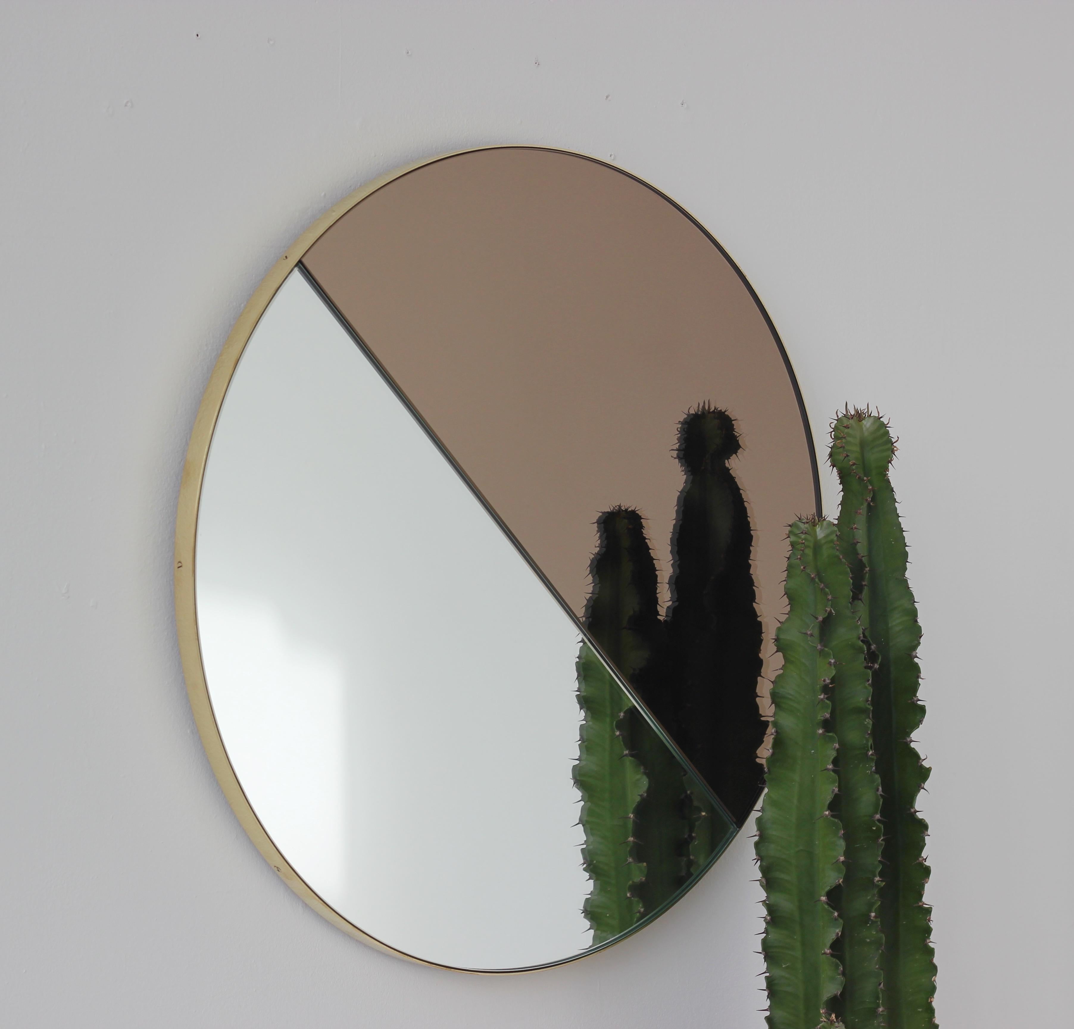 Orbis Dualis Mixed Silver + Bronze Round Mirror with Brass Frame, Medium For Sale 2
