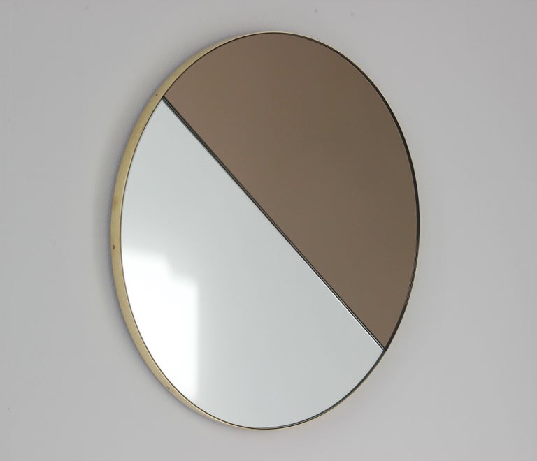Orbis Dualis Mixed Tinted Silver + Bronze Round Mirror with Brass Frame