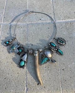 Mixed Vintage Turquoise, Sterling Silver and Antler Neck Mess Collar Necklace