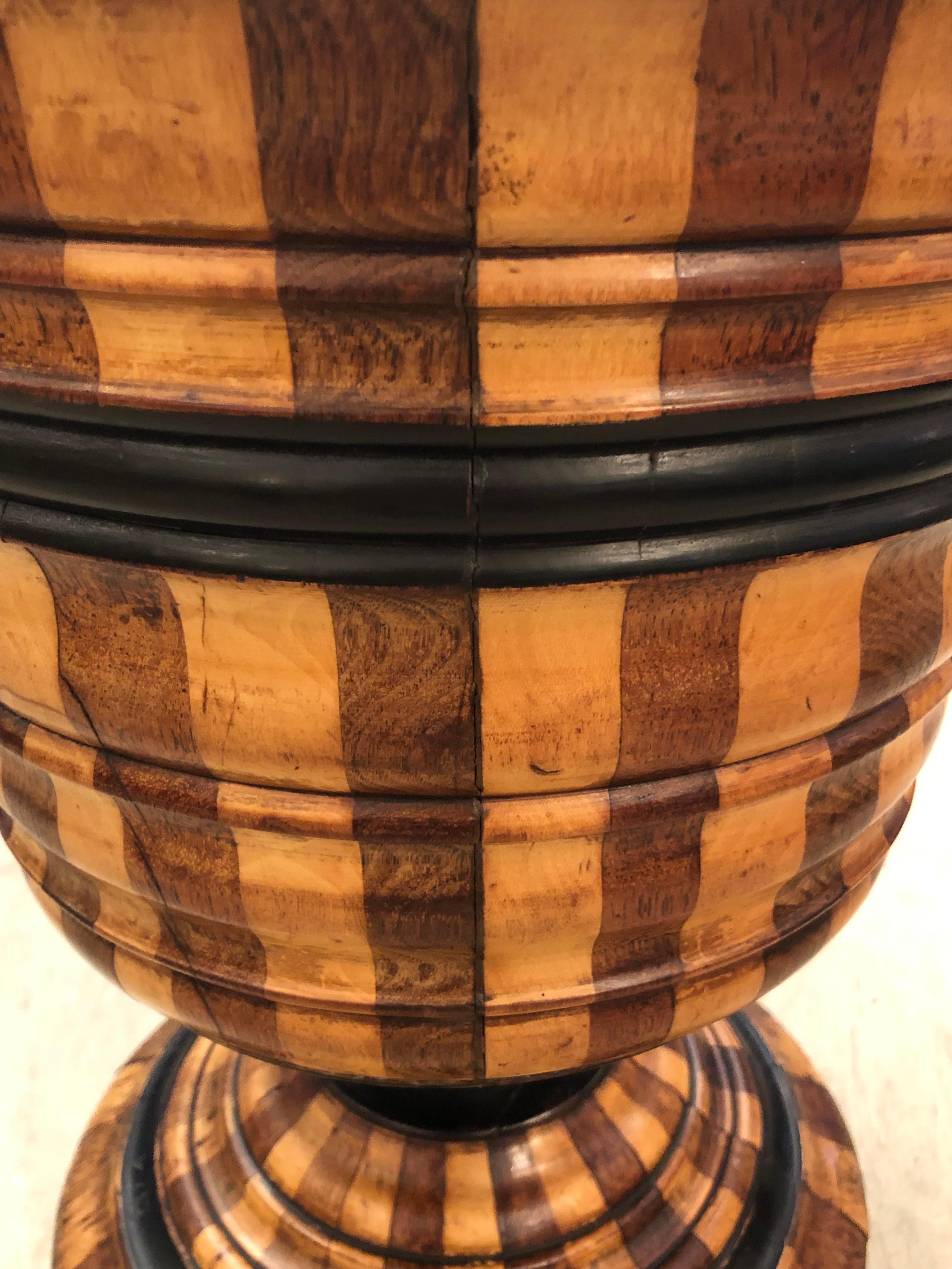 Mixed Wood Striped Vintage Planter with Copper Liner In Good Condition For Sale In Hopewell, NJ