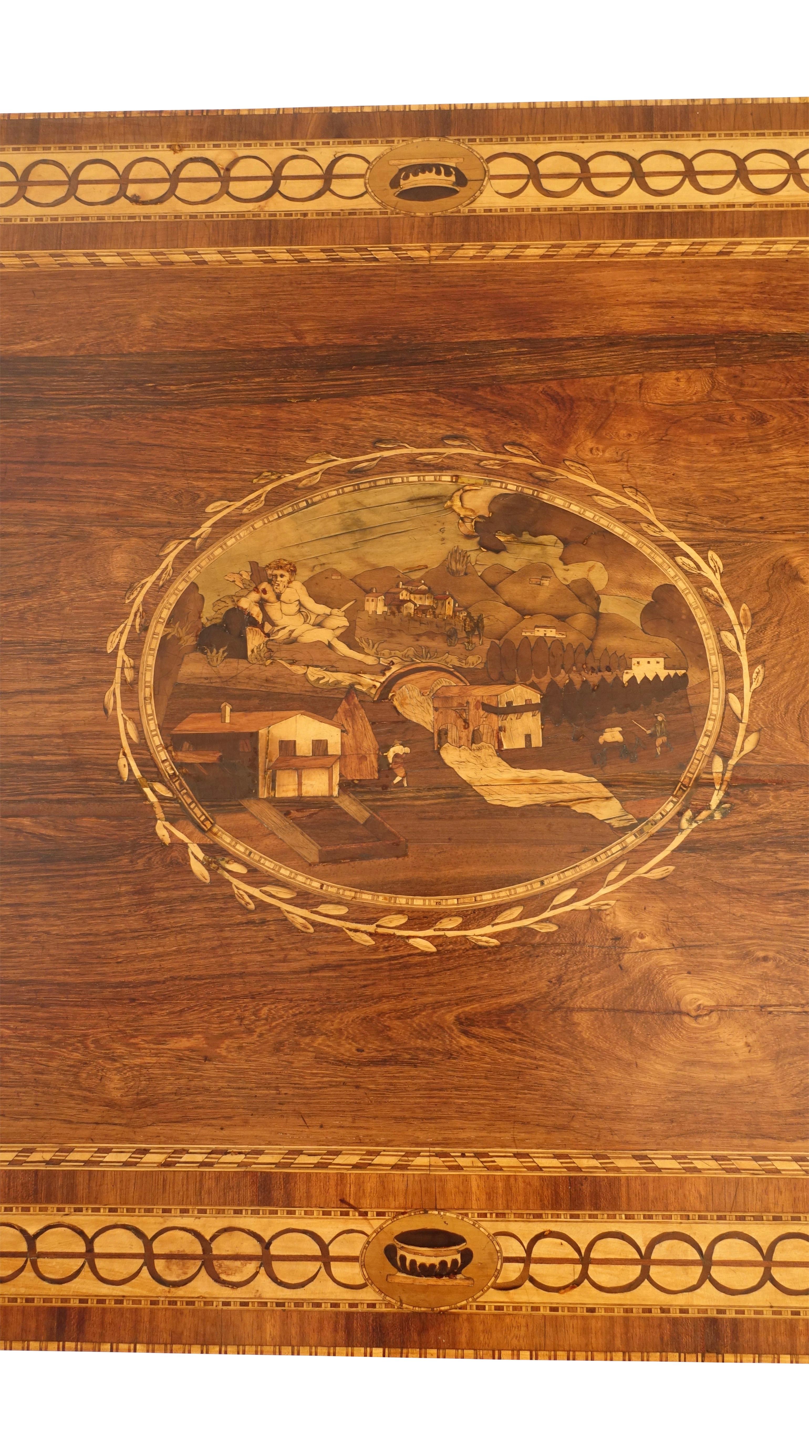 Mixed Woods Marquetry Inlaid Writing Table, Northern Italian, Late 18th Century For Sale 4