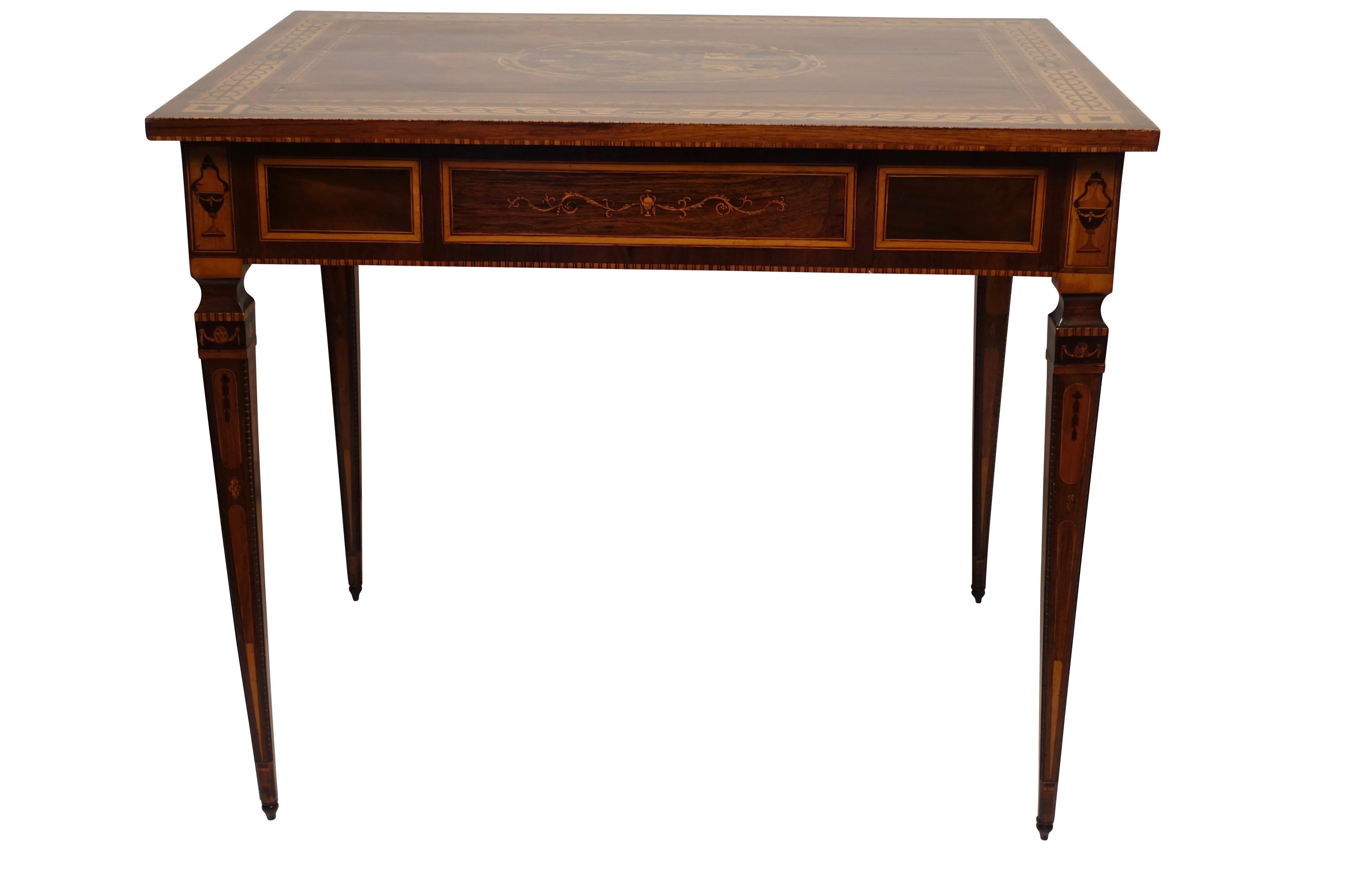 Mixed Woods Marquetry Inlaid Writing Table, Northern Italian, Late 18th Century For Sale 5