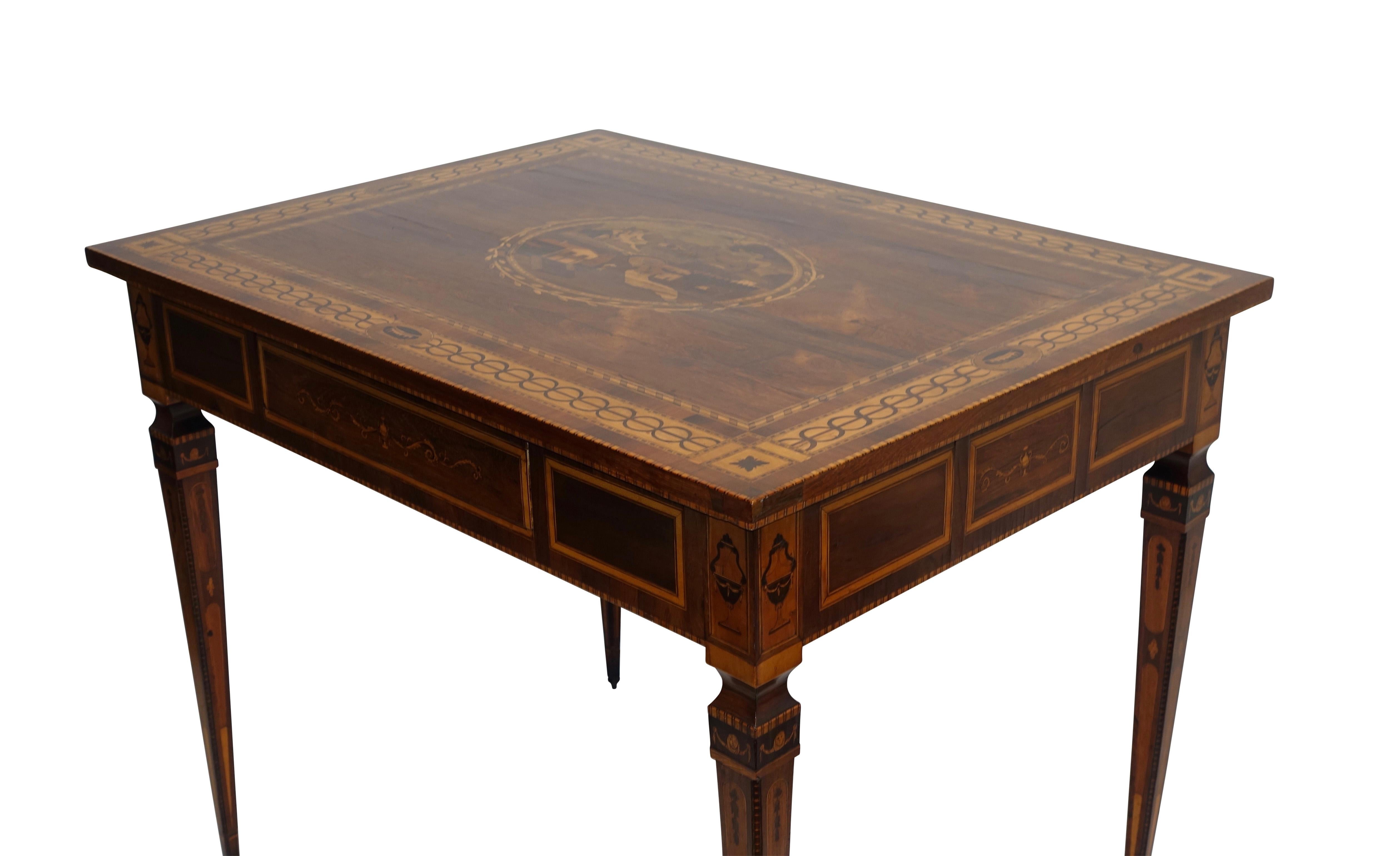 Mixed Woods Marquetry Inlaid Writing Table, Northern Italian, Late 18th Century For Sale 8