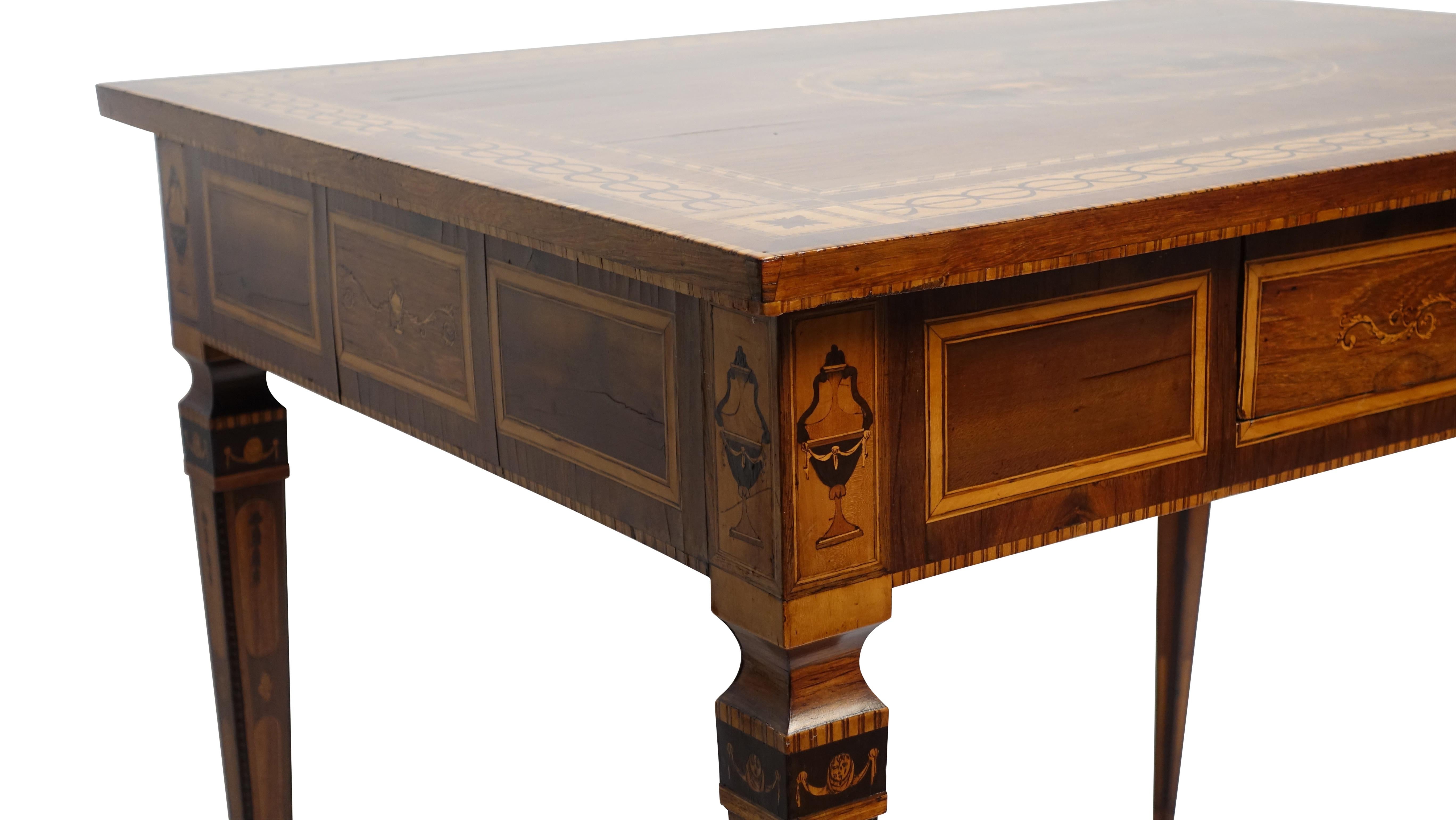 Mixed Woods Marquetry Inlaid Writing Table, Northern Italian, Late 18th Century For Sale 10