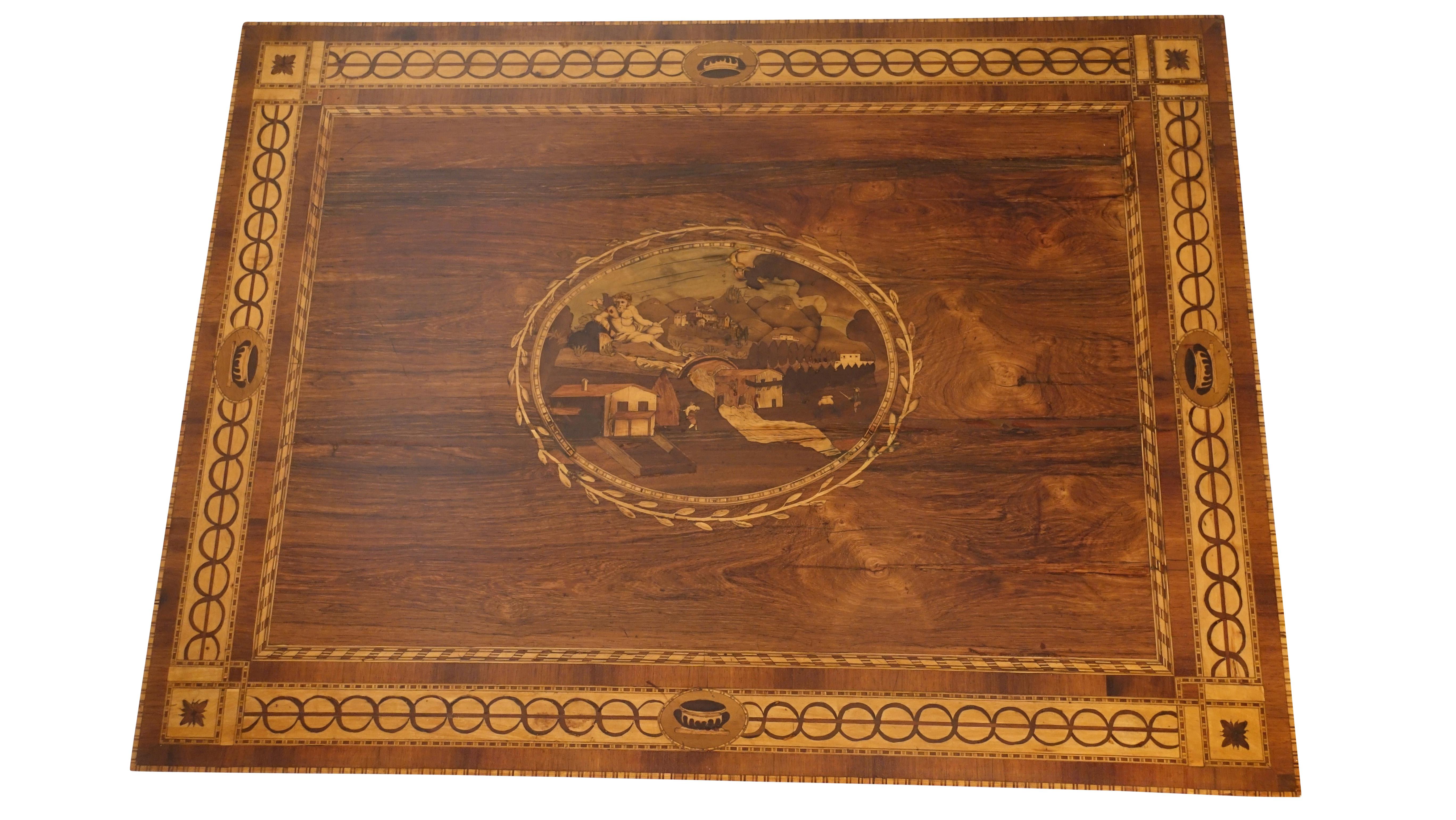 Mixed Woods Marquetry Inlaid Writing Table, Northern Italian, Late 18th Century For Sale 11