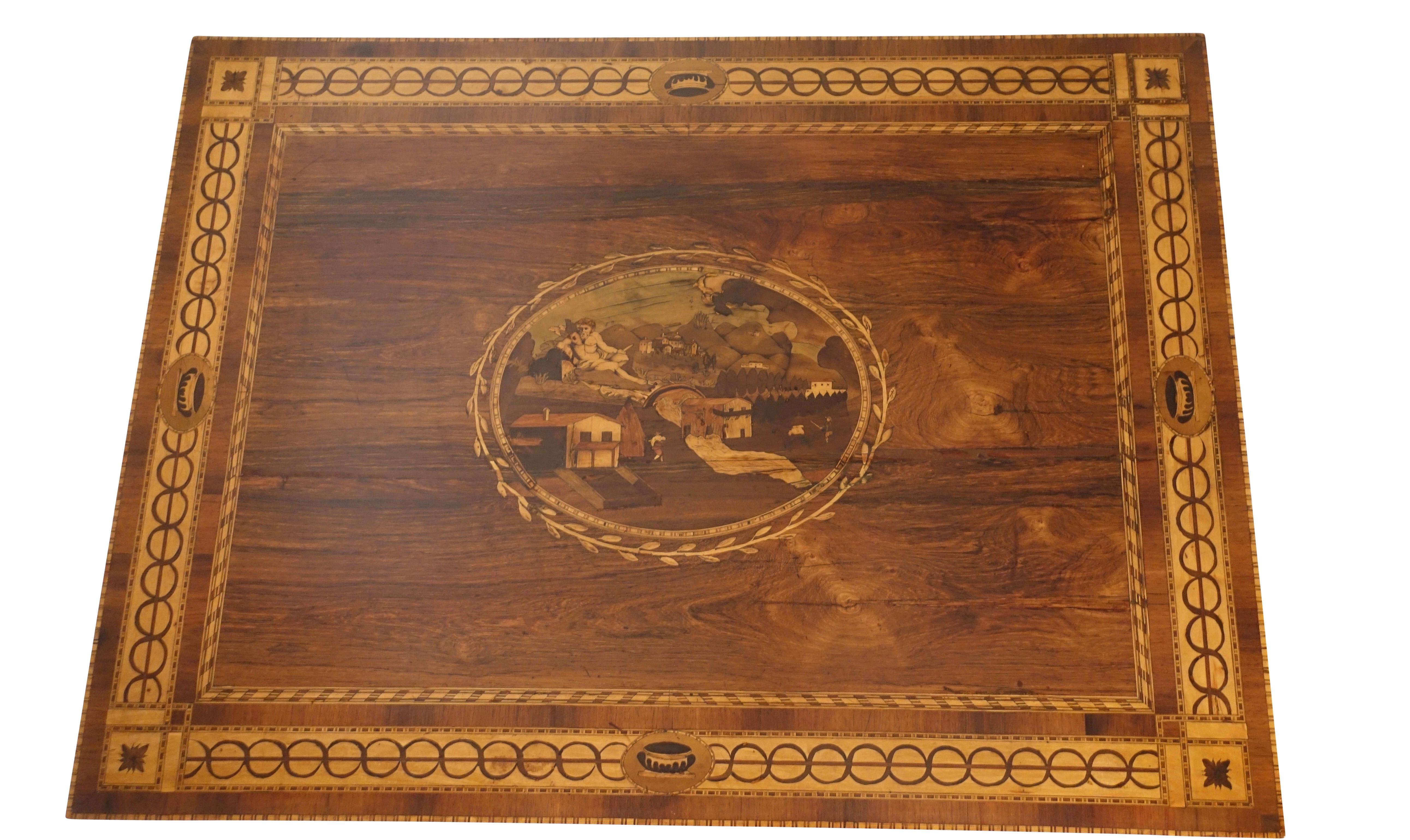 Neoclassical Mixed Woods Marquetry Inlaid Writing Table, Northern Italian, Late 18th Century For Sale