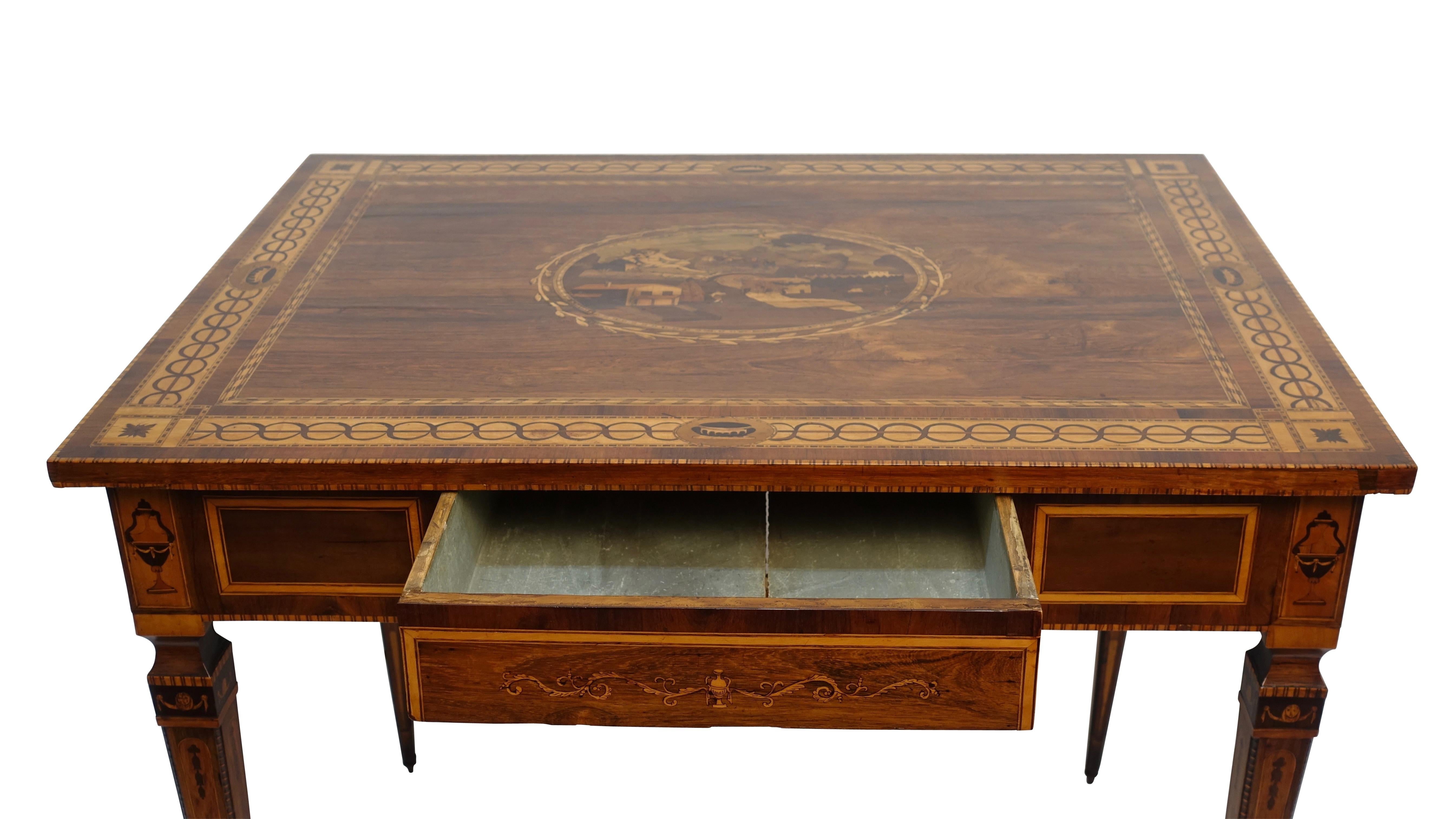 Inlay Mixed Woods Marquetry Inlaid Writing Table, Northern Italian, Late 18th Century For Sale