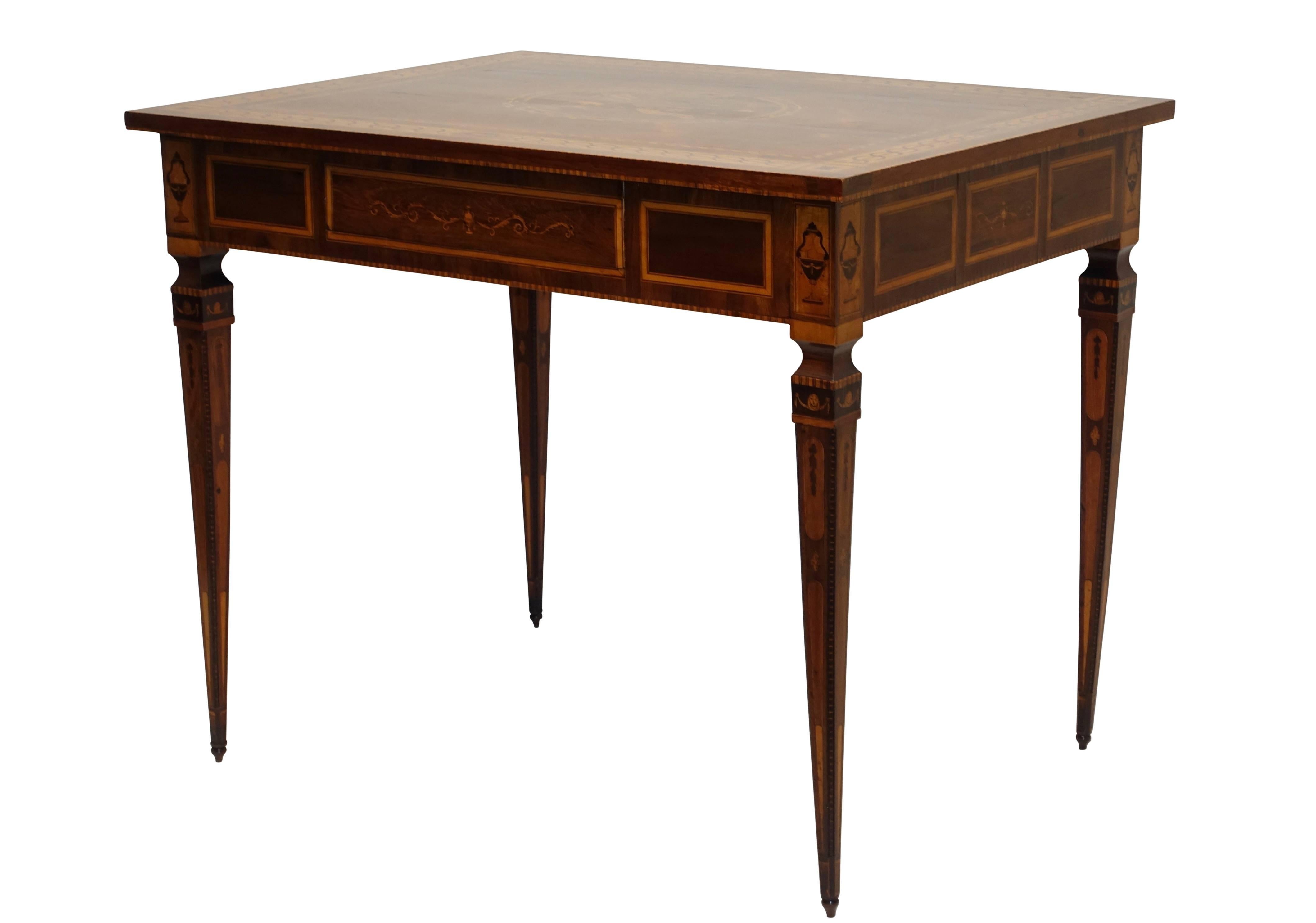 Mixed Woods Marquetry Inlaid Writing Table, Northern Italian, Late 18th Century In Good Condition For Sale In San Francisco, CA