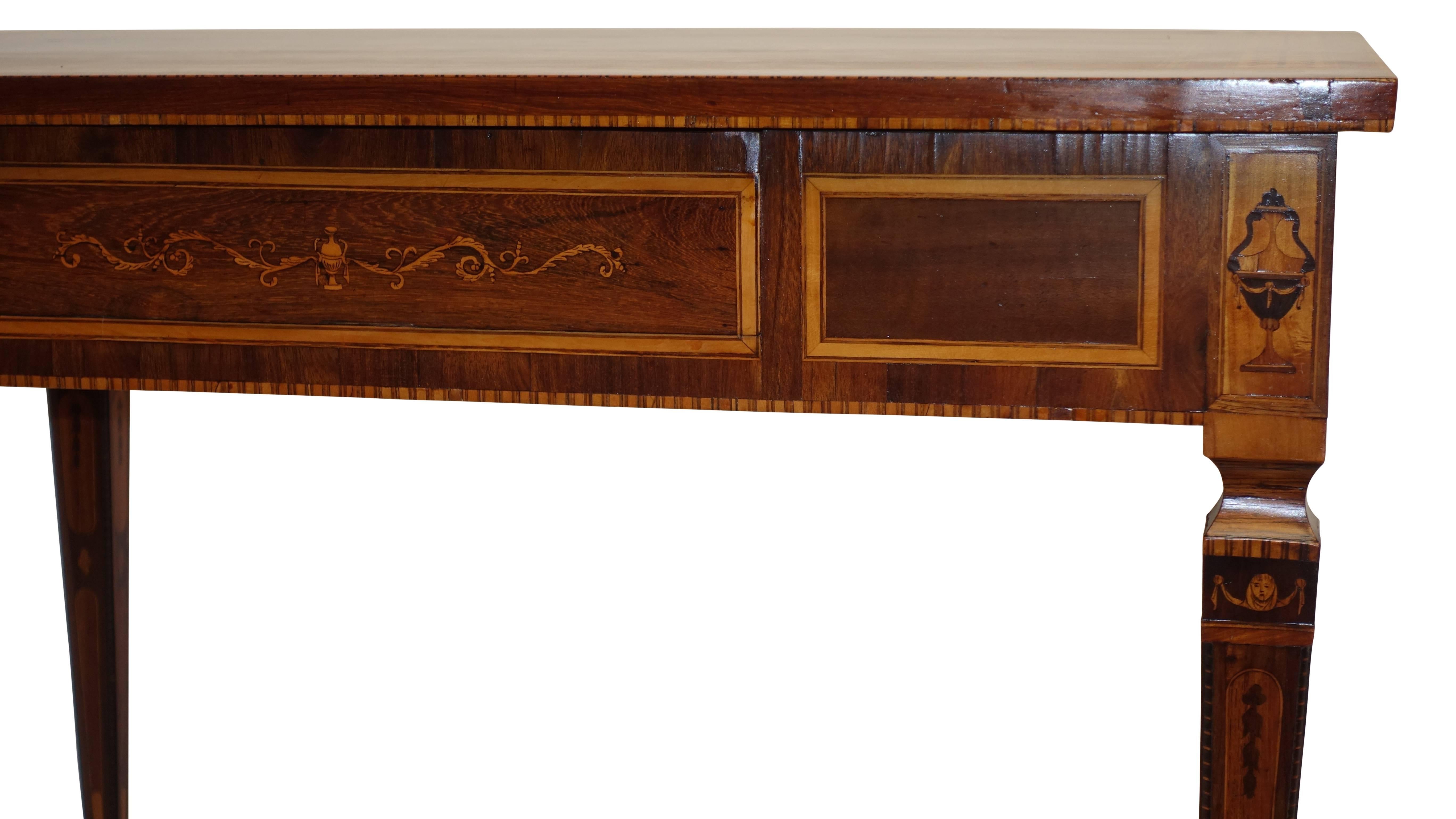 Mixed Woods Marquetry Inlaid Writing Table, Northern Italian, Late 18th Century For Sale 2