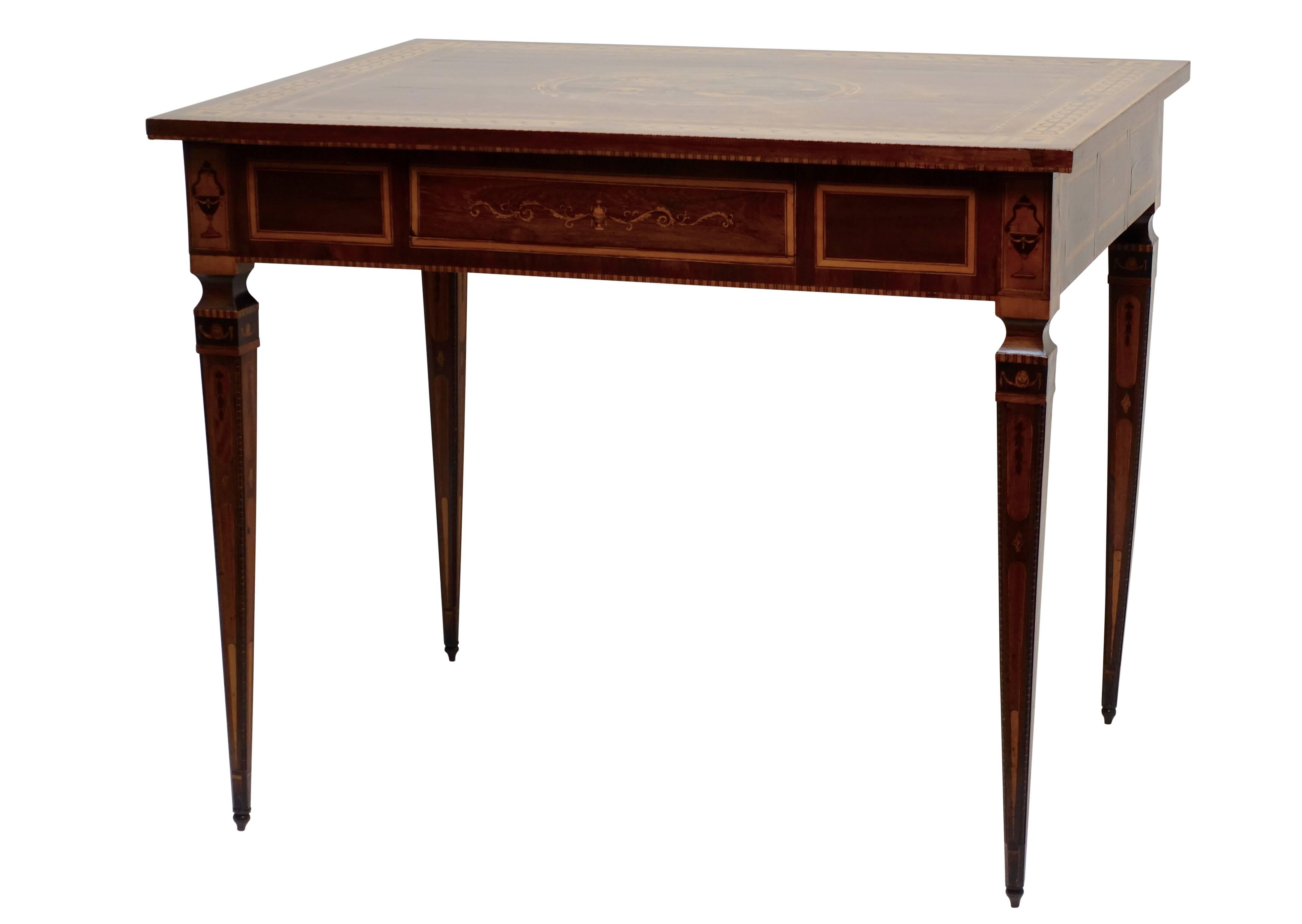 Mixed Woods Marquetry Inlaid Writing Table, Northern Italian, Late 18th Century For Sale 3