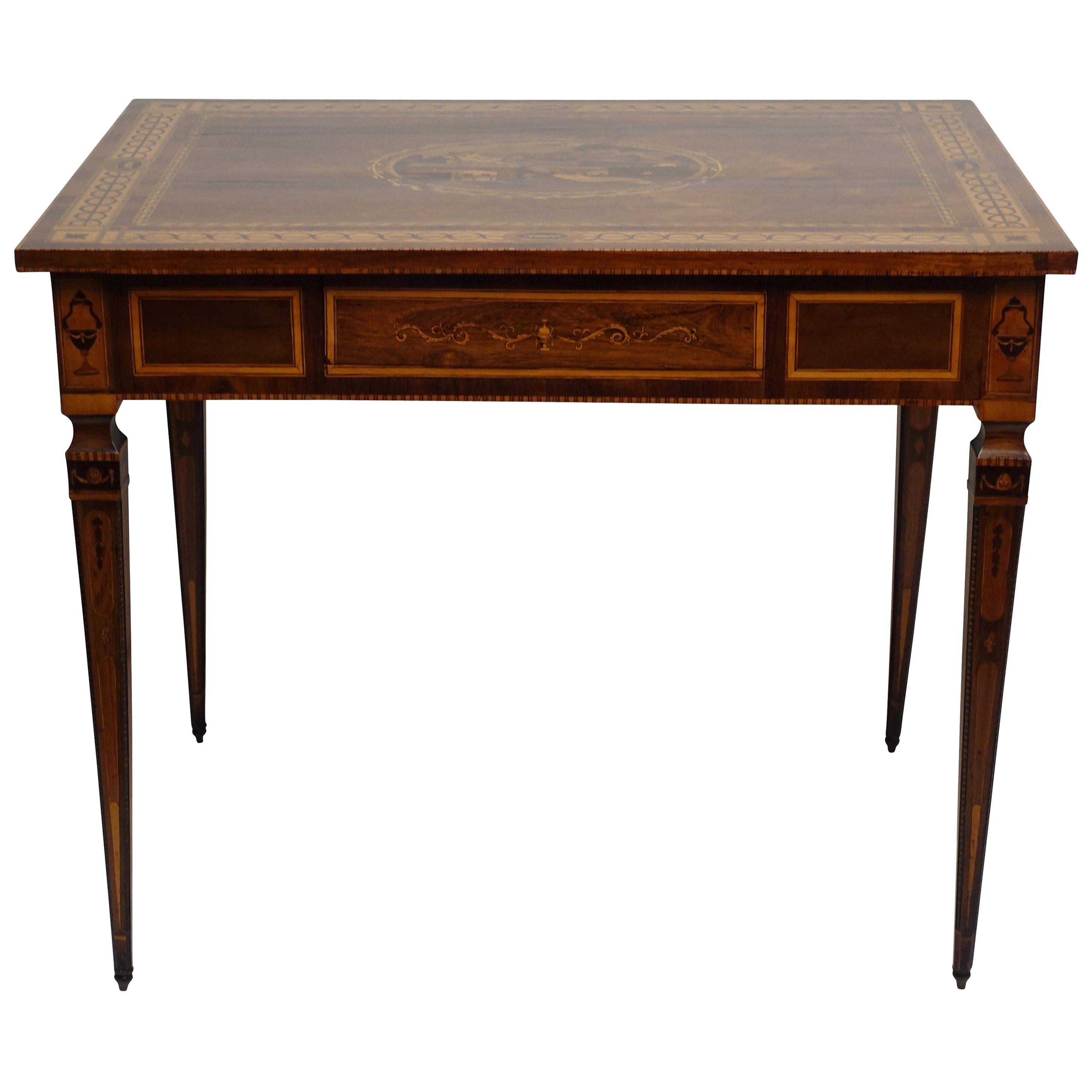Mixed Woods Marquetry Inlaid Writing Table, Northern Italian, Late 18th Century For Sale