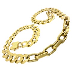 "Mixing Links" Choker:  Flat Curb Links with Heavy Cable Link Center in 14K Gold