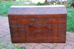 Mixteca 19th Century Wedding Chest Jaguar and Crowned Eagle Carvings Arched Top