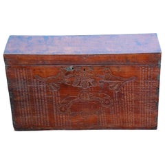Mixteca 19th Century Wedding Chest Jaguar and Crowned Eagle Carvings Arched Top