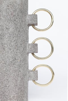 'Mixteca' Flower Vase Handmade in Volcanic Rock and Brass Rings