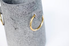 'Mixteca' Vase Handmade in Volcanic Rock and Brass Rings