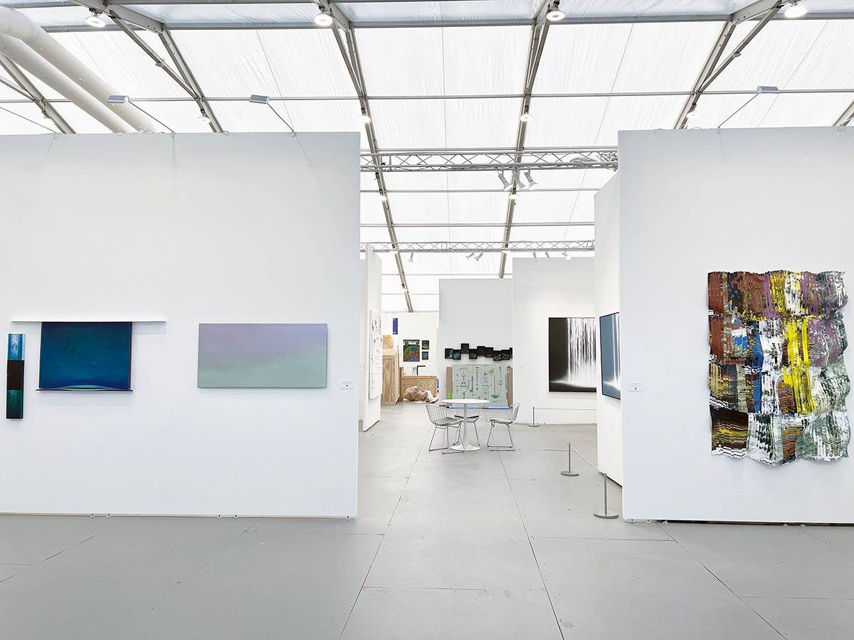Peinture abstraite contemporaine horizontale aqua et lavande - Abstrait Painting par Miya Ando