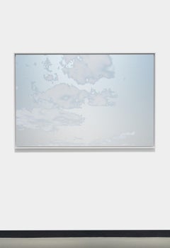Contemporary Reflective Sky-Blue Horizontal Painting of Clouds