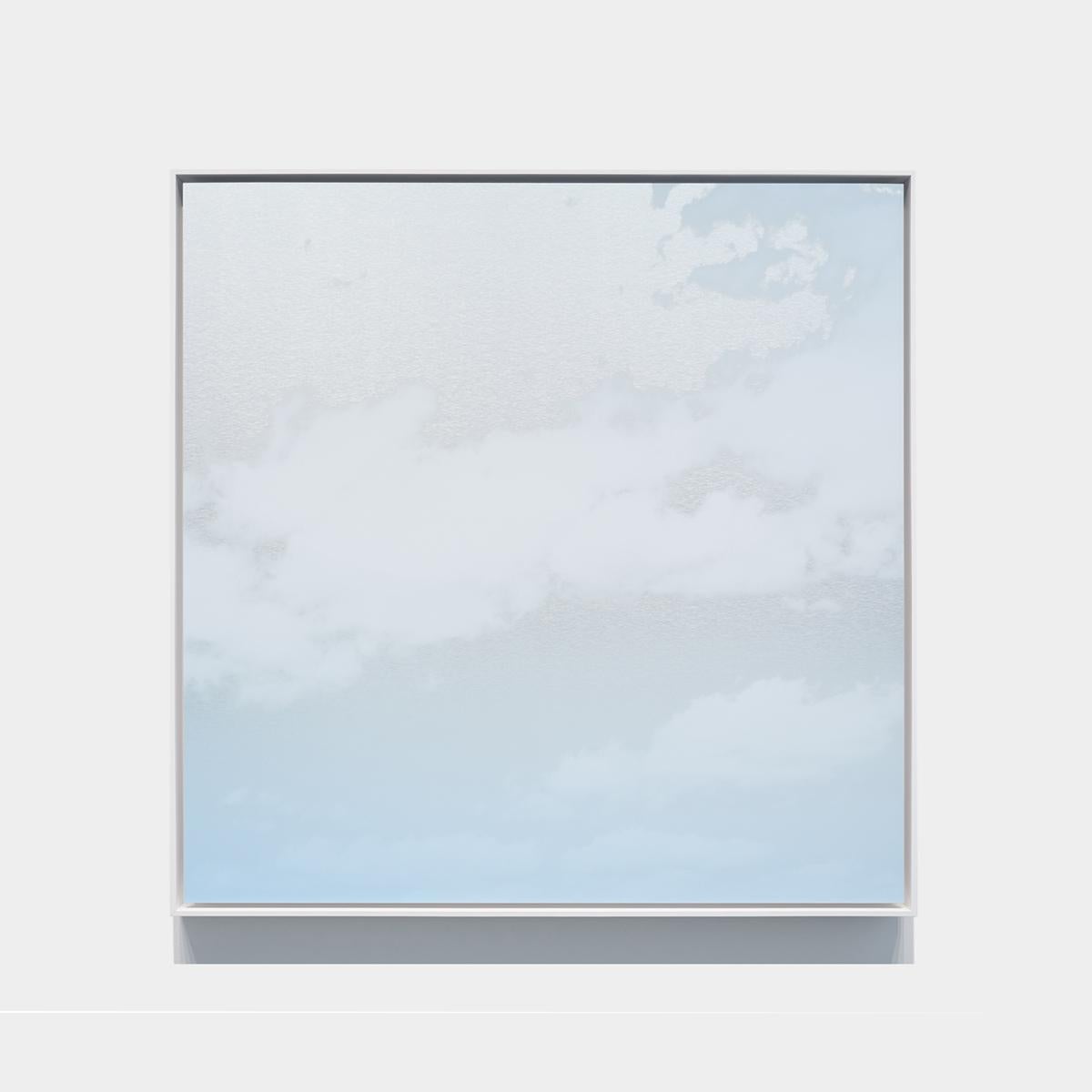 Contemporary Reflective Sky-Blue Painting of Clouds