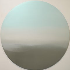 Contemporary Purple,  Green and Light Blue Abstract Round Painting on Metal