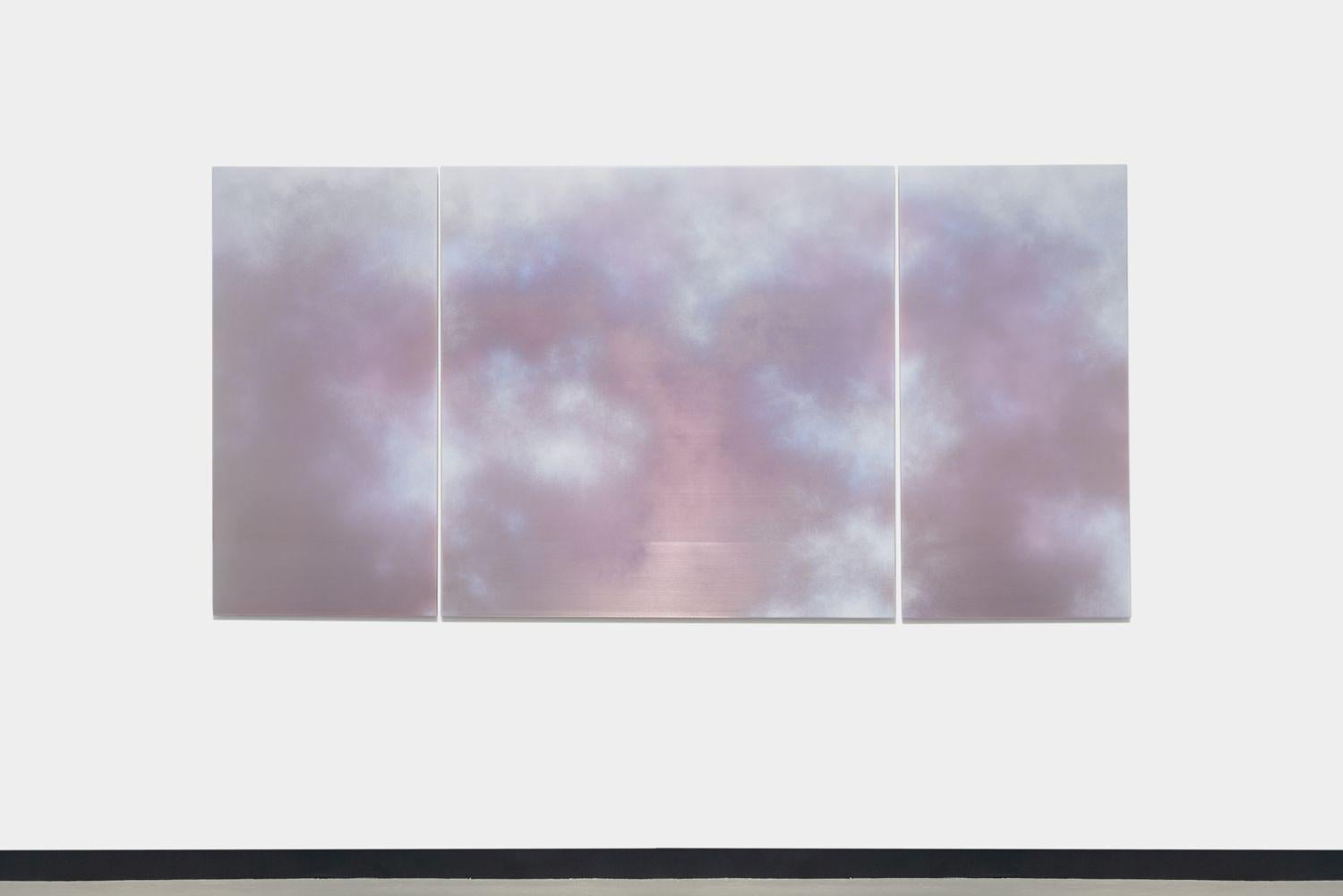 Trittico riflettente di lavanda con cielo al crepuscolo - Painting di Miya Ando