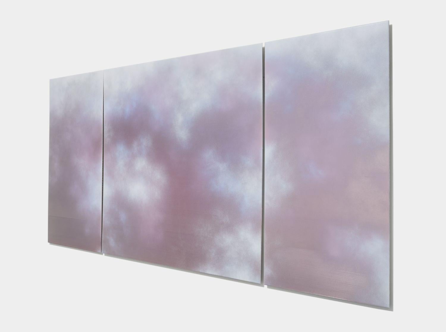 Trittico riflettente di lavanda con cielo al crepuscolo - Abstract Painting Argento di Miya Ando