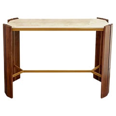 Miyabi Console in Walnut, Polished Marble, and Gold-Finished Iron