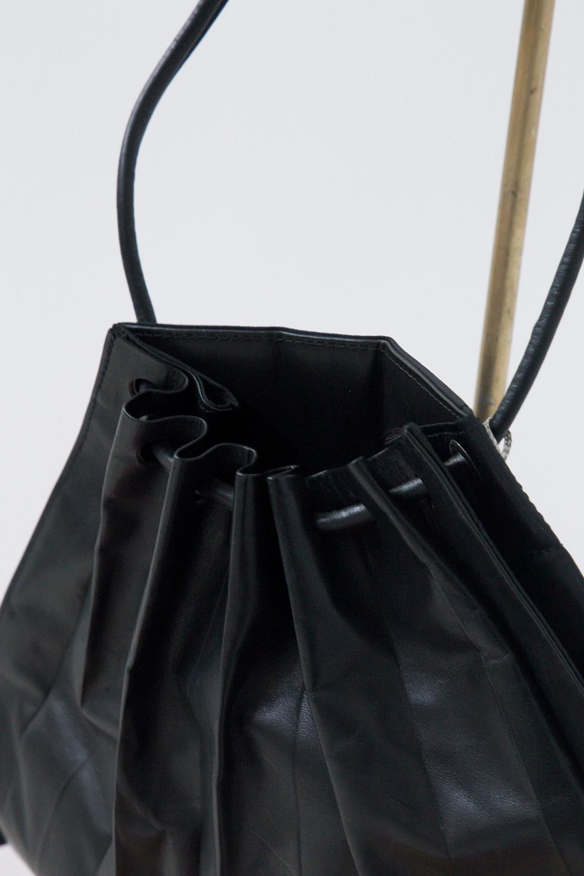 Women's MIYAKE ISSEY Pleated Black Leather Bag For Sale