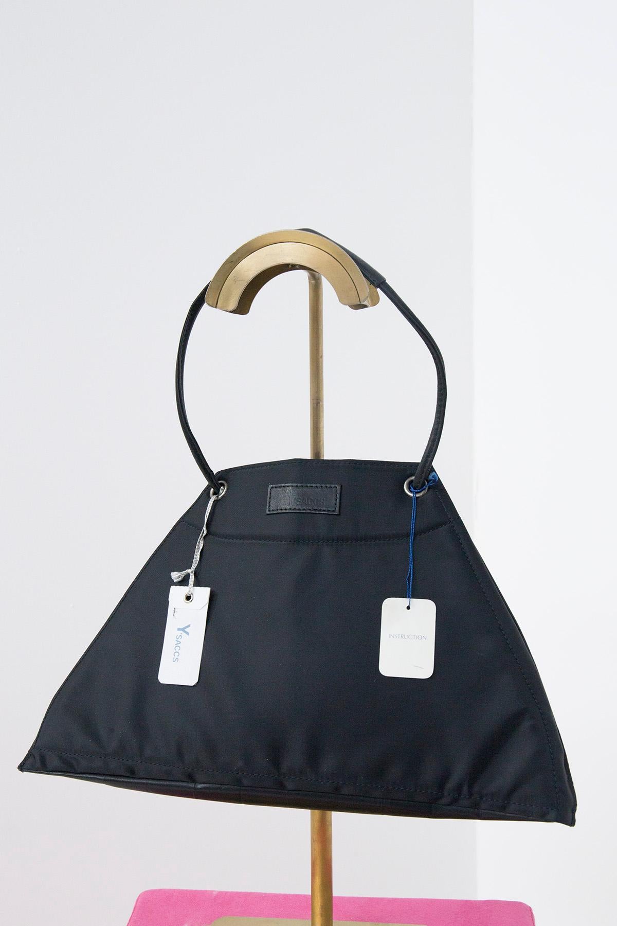 MIYAKE ISSEY Pleated Black Leather Bag For Sale 4