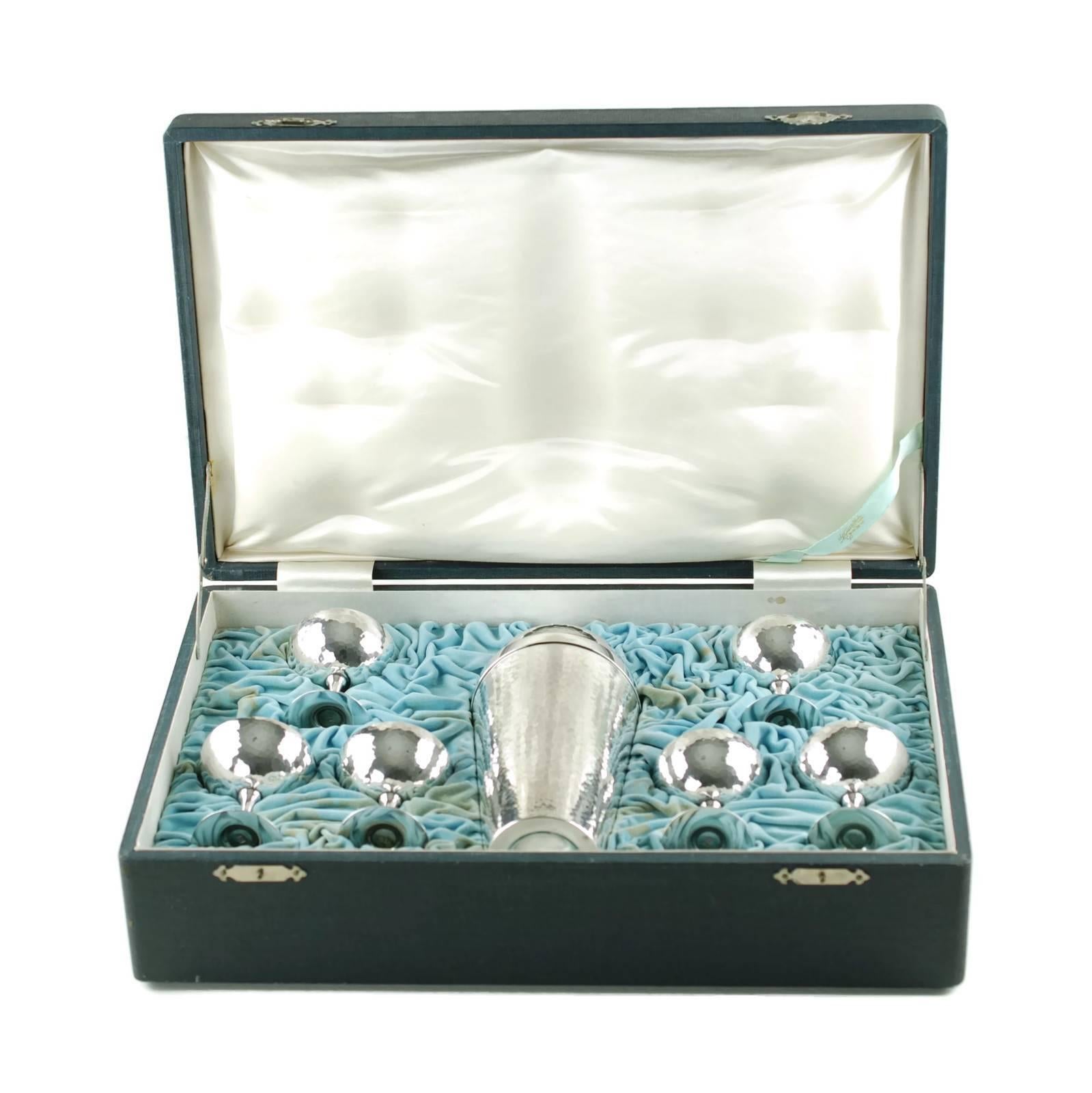 Miyamoto Shoko Hand-Hammered Sterling Silver Cobbler Shaker Cased Cocktail Set 1