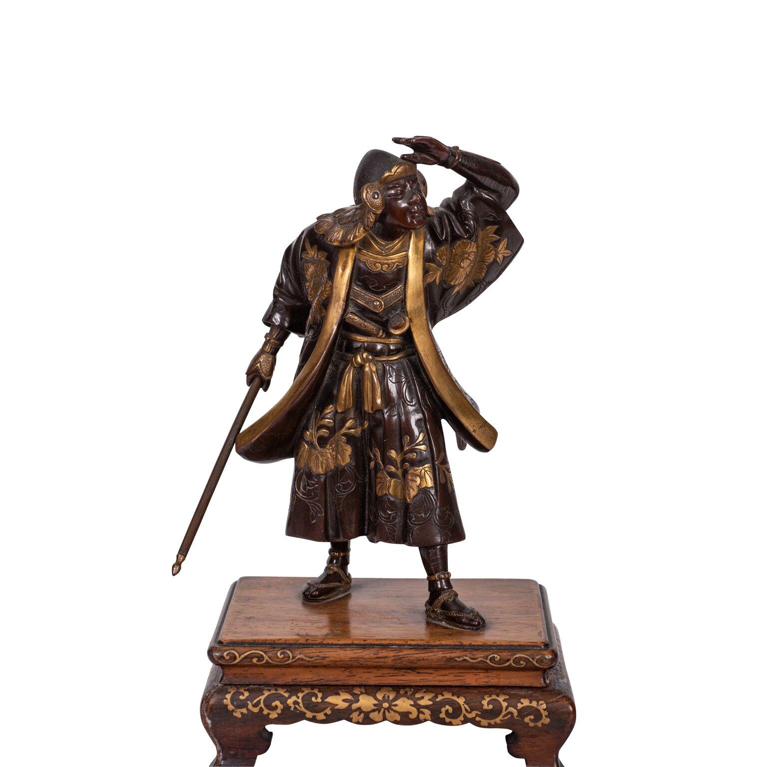 XIX secolo Modello di samurai in bronzo patinato di Miyao in vendita