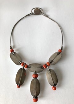Miye Matsukata Atelier Janiye Sterling Mabe Pearl Coral Modernist Necklace