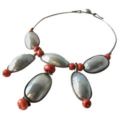 Miye Matsukata Atelier Janiye Sterling Mabe Pearl Coral Modernist Necklace