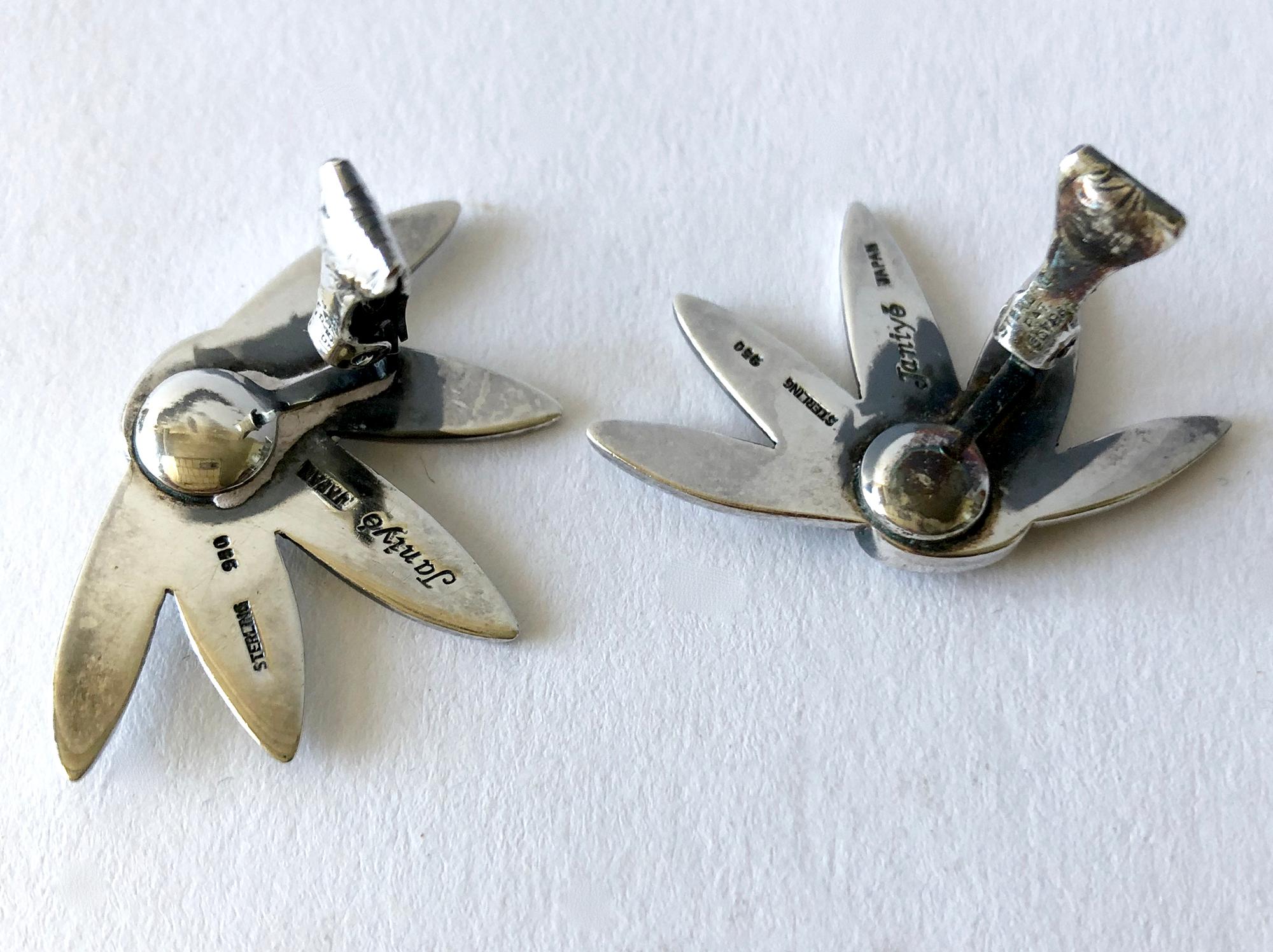 Artisan Miye Matsukata for Janiye Modernist Sterling Silver Floral Leaf Earrings