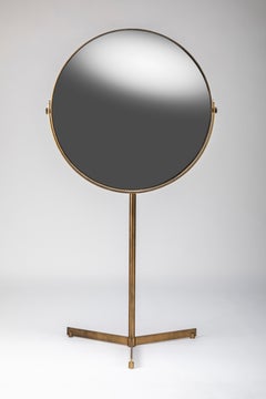 Mizar - Italian Freestanding Round Mirror in Burnished Metal