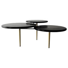 Mizmo 3.0 Solid Walnut and Brass Base Multi Tiered Coffee Table by Izm Design