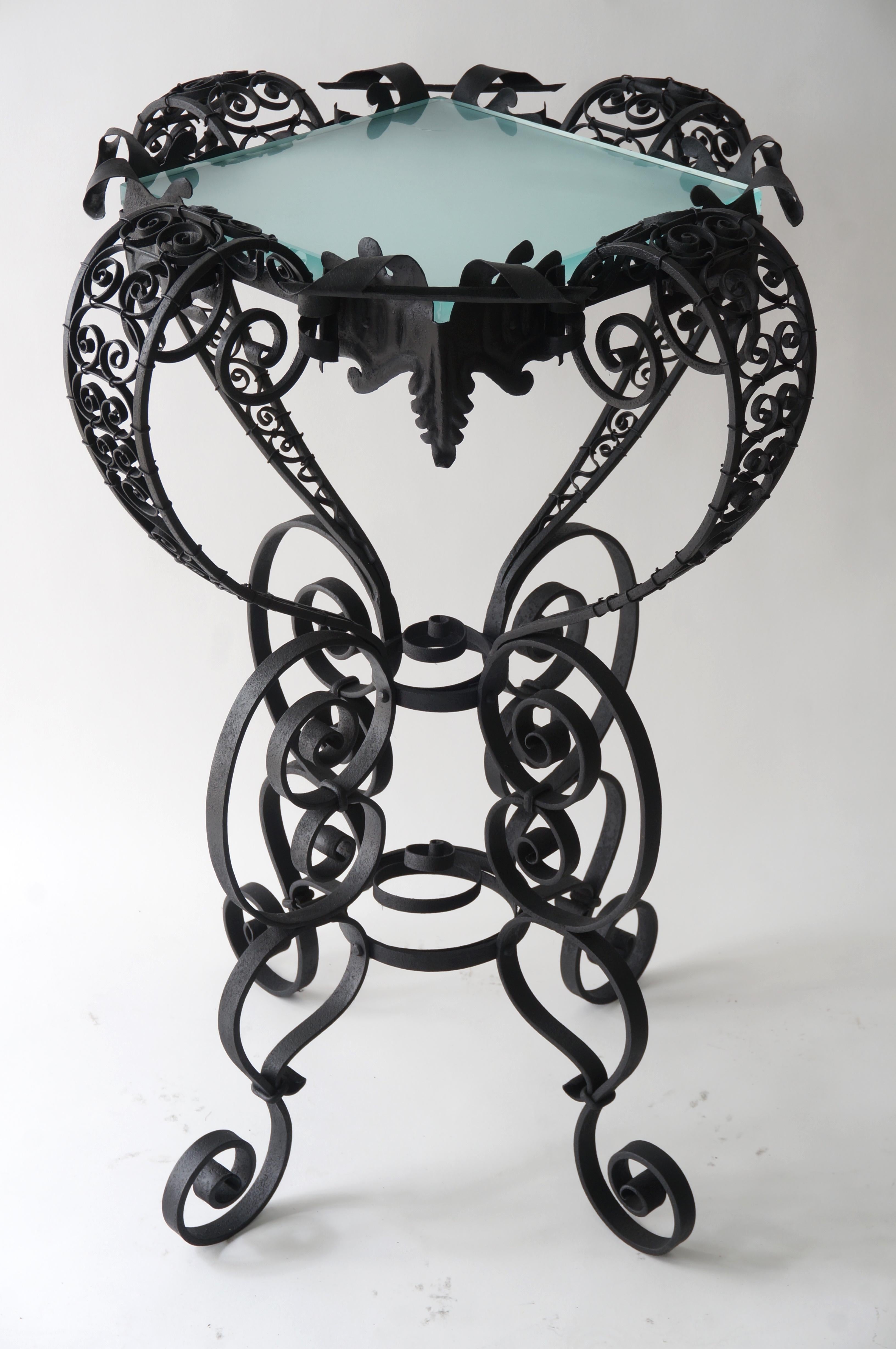 Vintage Spanish Colonial Style Garden Pedestal of Wrought Iron and 3/4