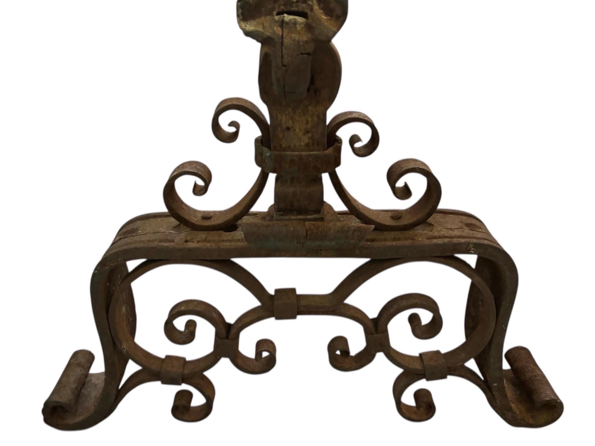19th Century Mizner Wrought Iron Andirons Circa 1890 For Sale