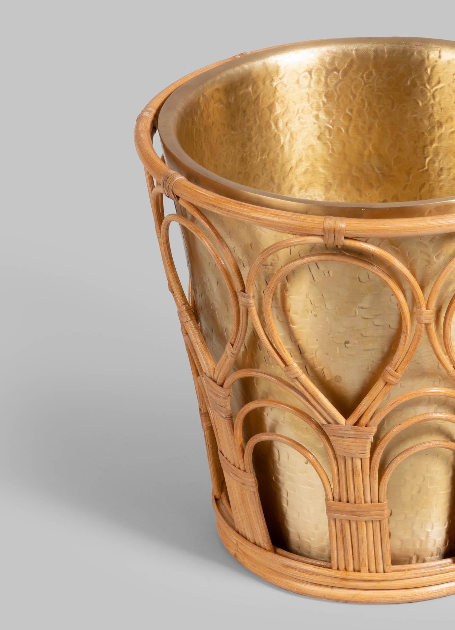 Cast Mizoram Champagne Bucket in Brass and Cane, Viya By Vikram Goyal For Sale