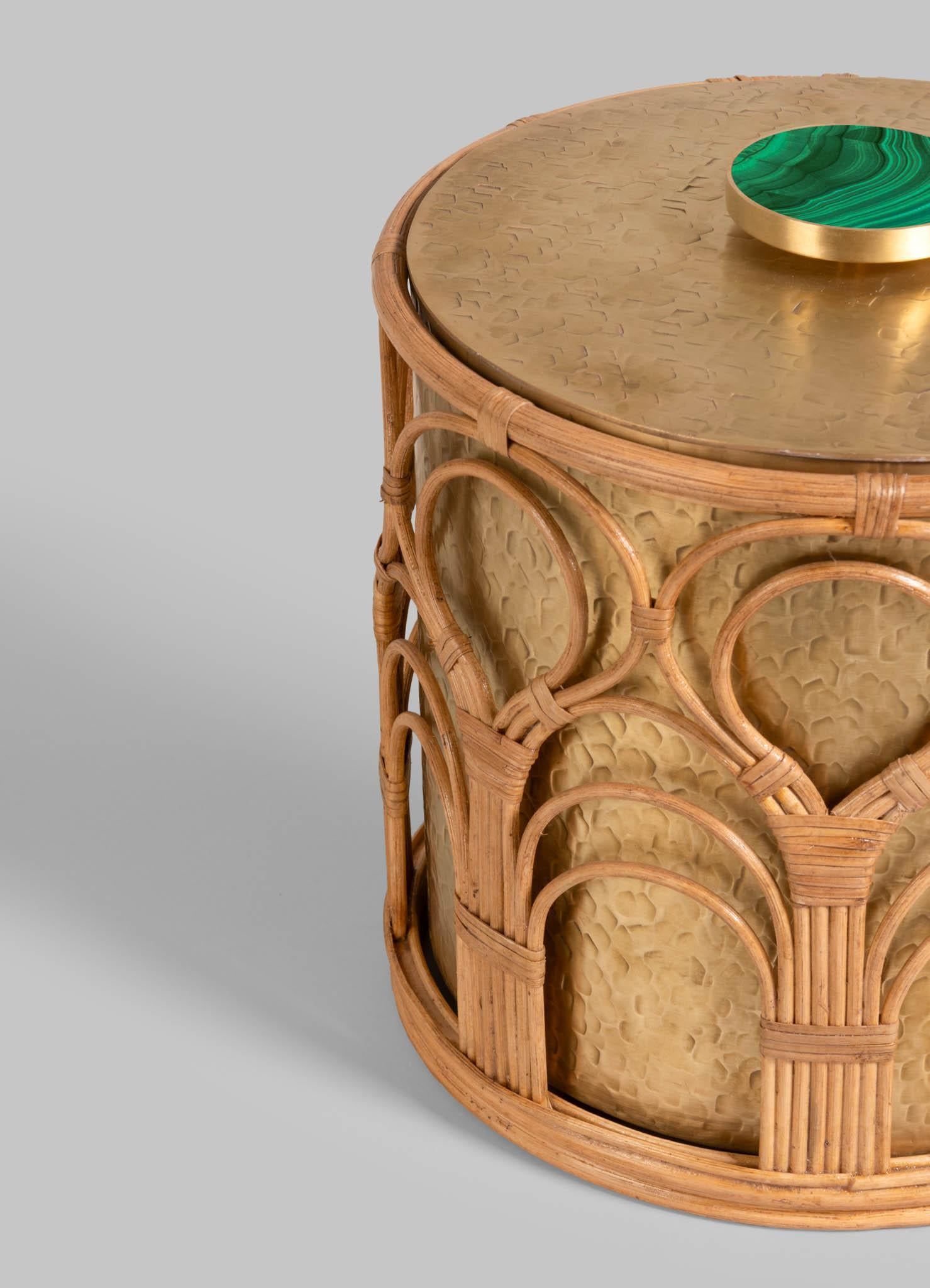 Cast Mizoram Ice Bucket Large in Brass and Cane, Viya By Vikram Goyal For Sale