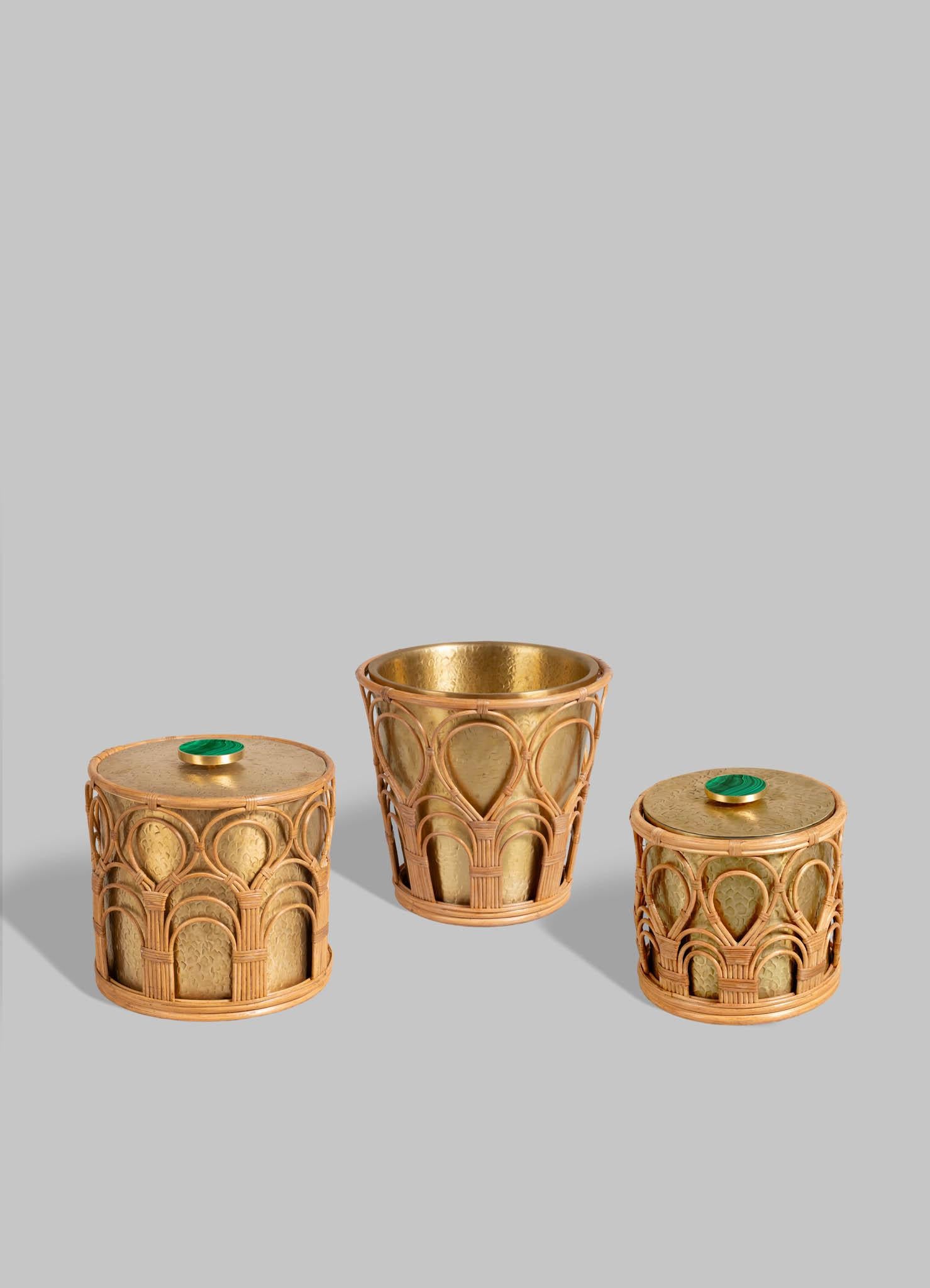 Mizoram Ice Bucket Large in Brass and Cane, Viya By Vikram Goyal In New Condition For Sale In Noida, DL