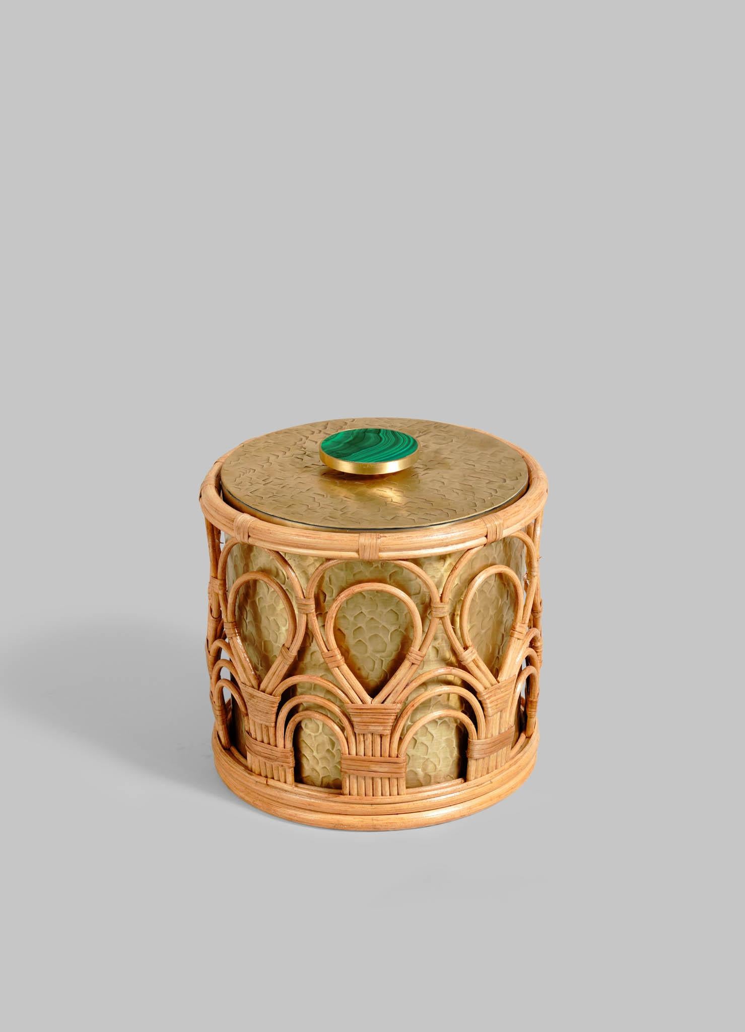 Indian Mizoram Ice Bucket Small in Brass and Cane, Viya By Vikram Goyal For Sale
