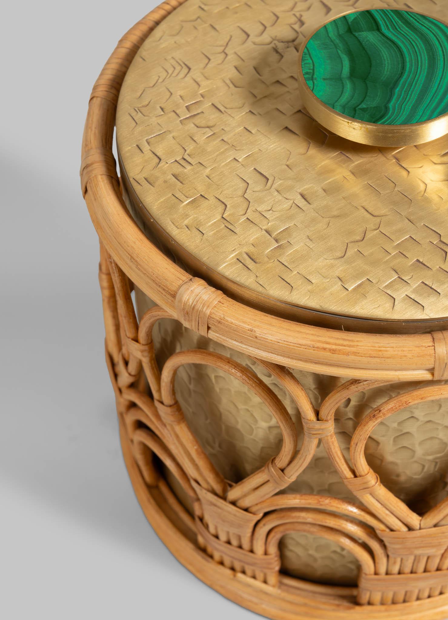 Mizoram Ice Bucket Small in Brass and Cane, Viya By Vikram Goyal In New Condition For Sale In Noida, DL