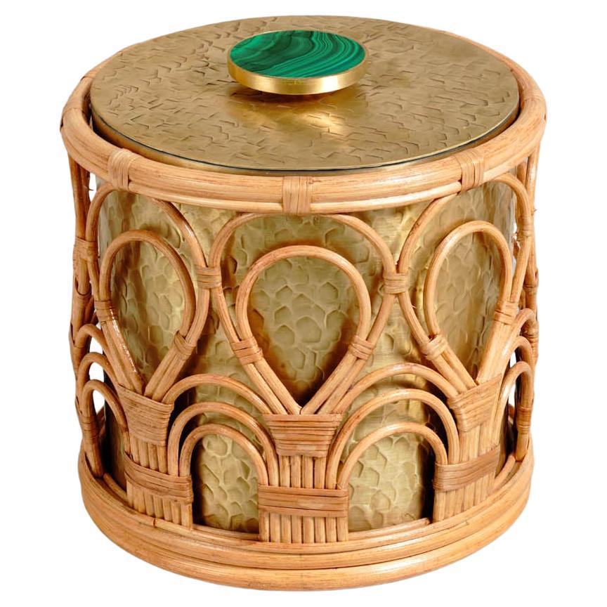 Viya Ice Bucket in Cane and Brass with Tongs