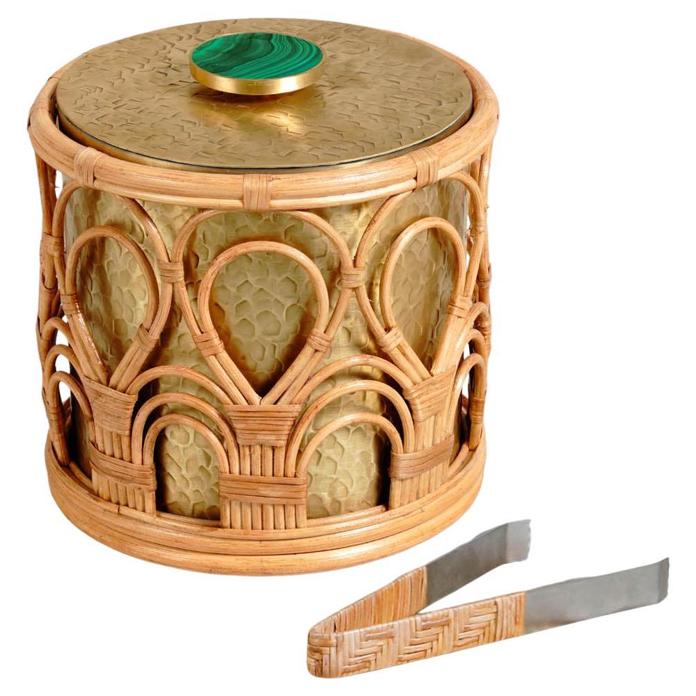 Mizoram Ice Bucket Small in Brass and Cane, Viya By Vikram Goyal