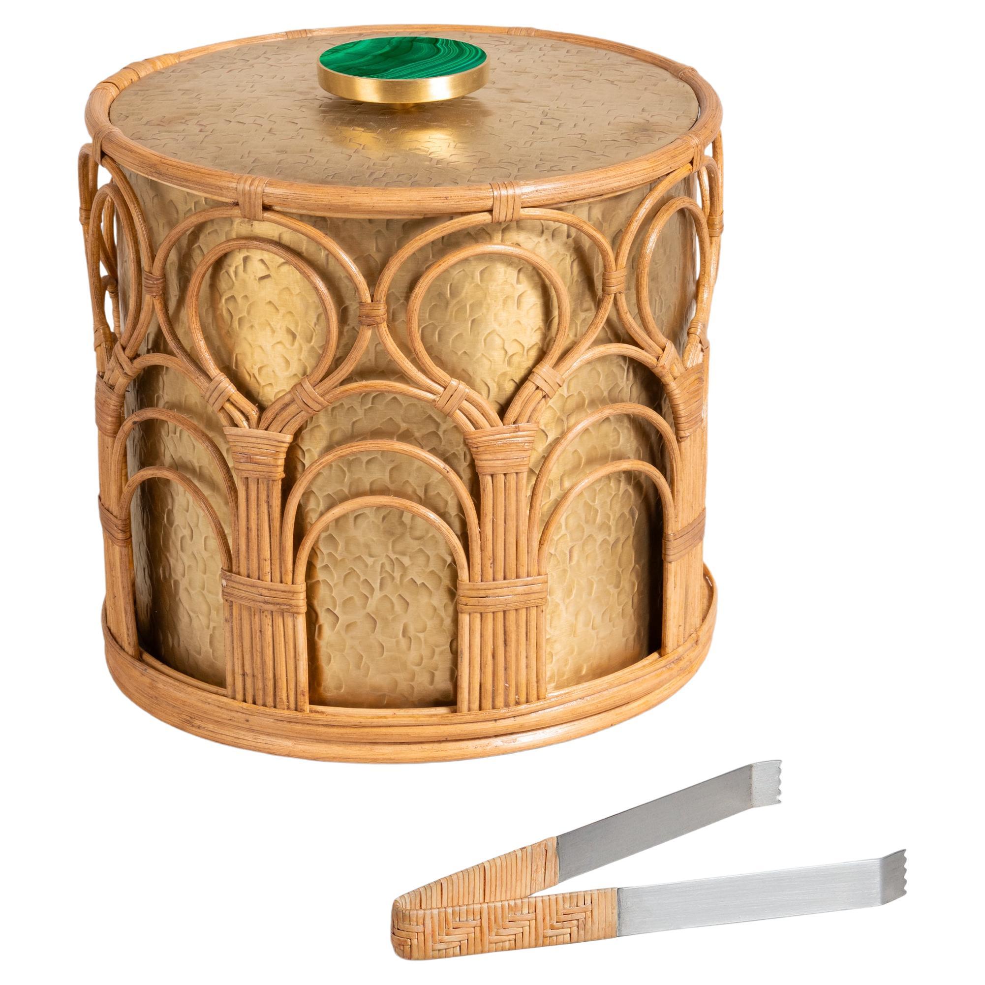 Mizoram Ice Bucket Small in Brass and Cane, Viya By Vikram Goyal