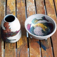 Mizu Suzu 2 Pack Raku Pottery Trinket Bowl, Half Copper Matte, Handmade Ceramic