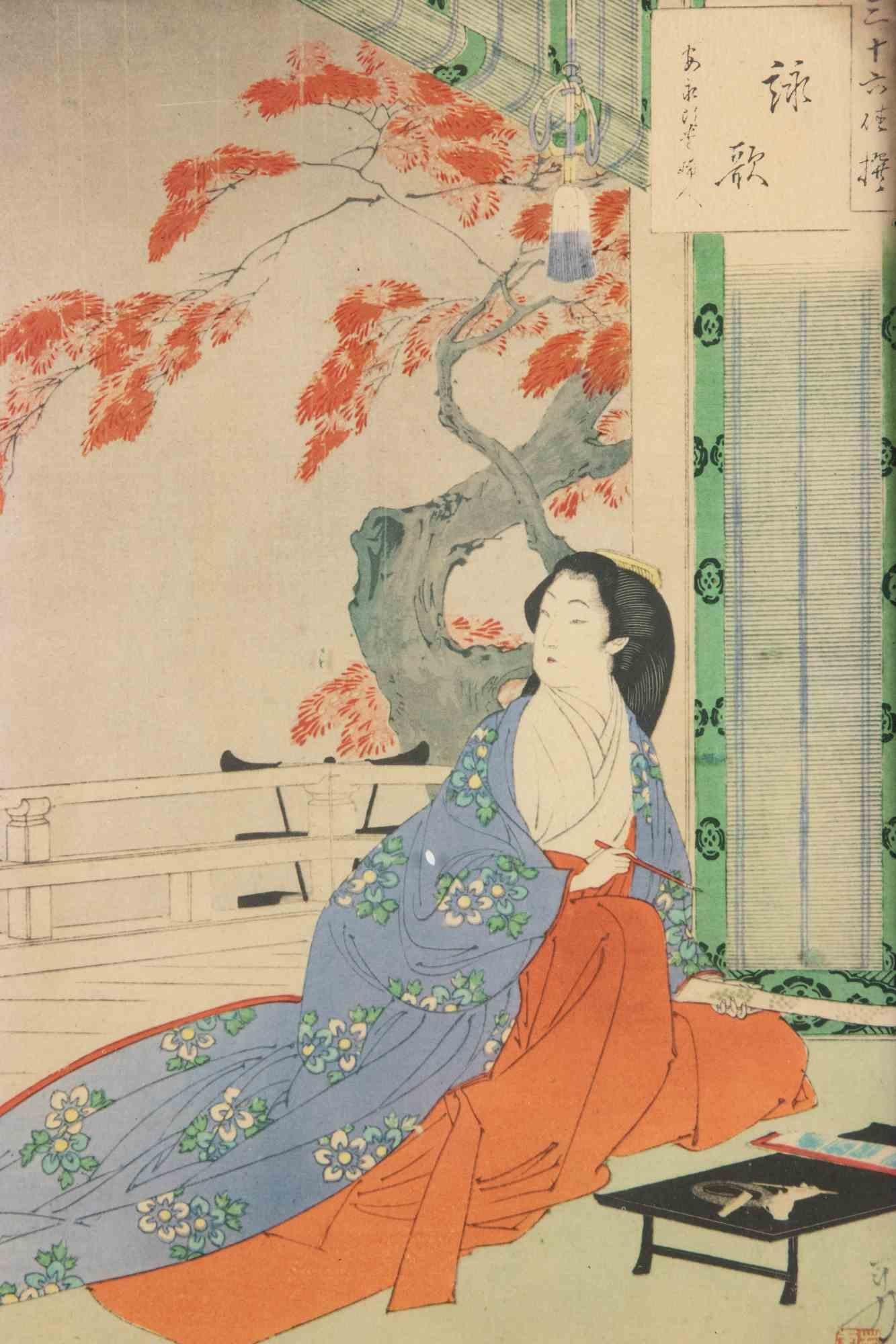 Sanjûroku Kasen ... - Woodcut by Mizuno Toshikata - 1893 For Sale 1